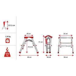 Haushaltsleiter aus Aluminium beidseitig begehbar 2 Stufen 125 kg