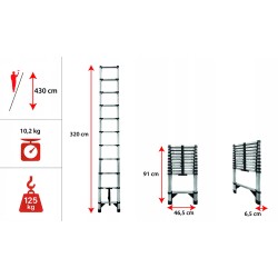 Teleskopleiter aus Stahl 11 Stufen 3,2 m