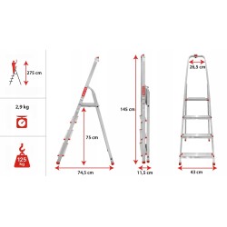 Haushaltsleiter aus Aluminium einseitig begehbar 4 Stufen 125 kg