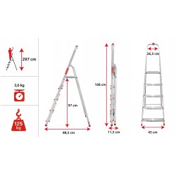 Haushaltsleiter aus Aluminium einseitig begehbar 5 Stufen 125 kg