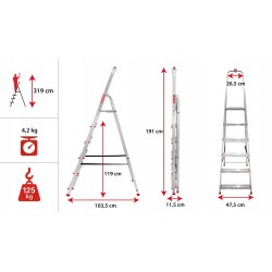 Haushaltsleiter aus Aluminium, einseitig, 6 Stufen 125 kg