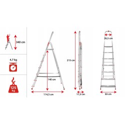 Haushaltsleiter aus Aluminium, einseitig, 7 Stufen 125 kg