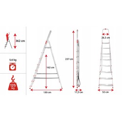 Haushaltsleiter aus Aluminium, einseitig, 8 Stufen, 125 kg