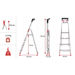 Haushaltsleiter aus Aluminium mit Ablage 4 Stufen