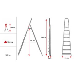 Stahlleiter 8 Stufen 125 Kg HOME
