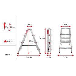 Haushaltsleiter aus Aluminium, beidseitig, 4 Stufen 125 kg