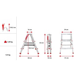 Haushaltsleiter aus Aluminium, beidseitig, 3 Stufen 125 kg