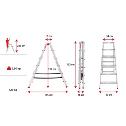 Haushaltsleiter aus Aluminium, beidseitig 6 Stufen 125 kg