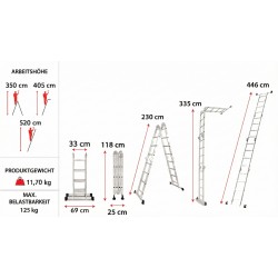 Multifunktions-Gelenkleiter, 4x4 Sprossen aus Aluminium, klappbar