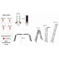 Multifunktions-Gelenkleiter mit Plattform 4x3 Sprossen