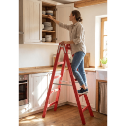 Holzleiter 5 Sprossen 150 kg Malerleiter rot