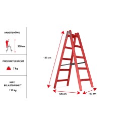 Holzleiter 5 Sprossen 150 kg Malerleiter rot