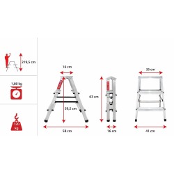 Aluminium-Haushaltsleiter beidseitig begehbar 3 Stufen bis 120 kg