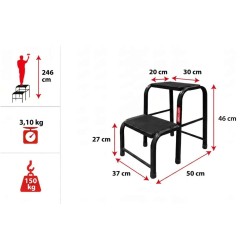Stahlhocker bis 150 kg – Tritthocker mit 2 Stufen HOME in Schwarz