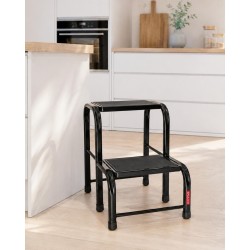 Stahlhocker bis 150 kg – Tritthocker mit 2 Stufen HOME in Schwarz