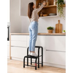 Stahlhocker bis 150 kg – Tritthocker mit 2 Stufen HOME in Schwarz