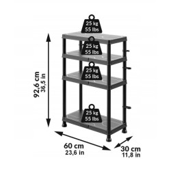 Kunststoffregal 60x30x92,6 cm 4 Böden 100 kg | Baulich