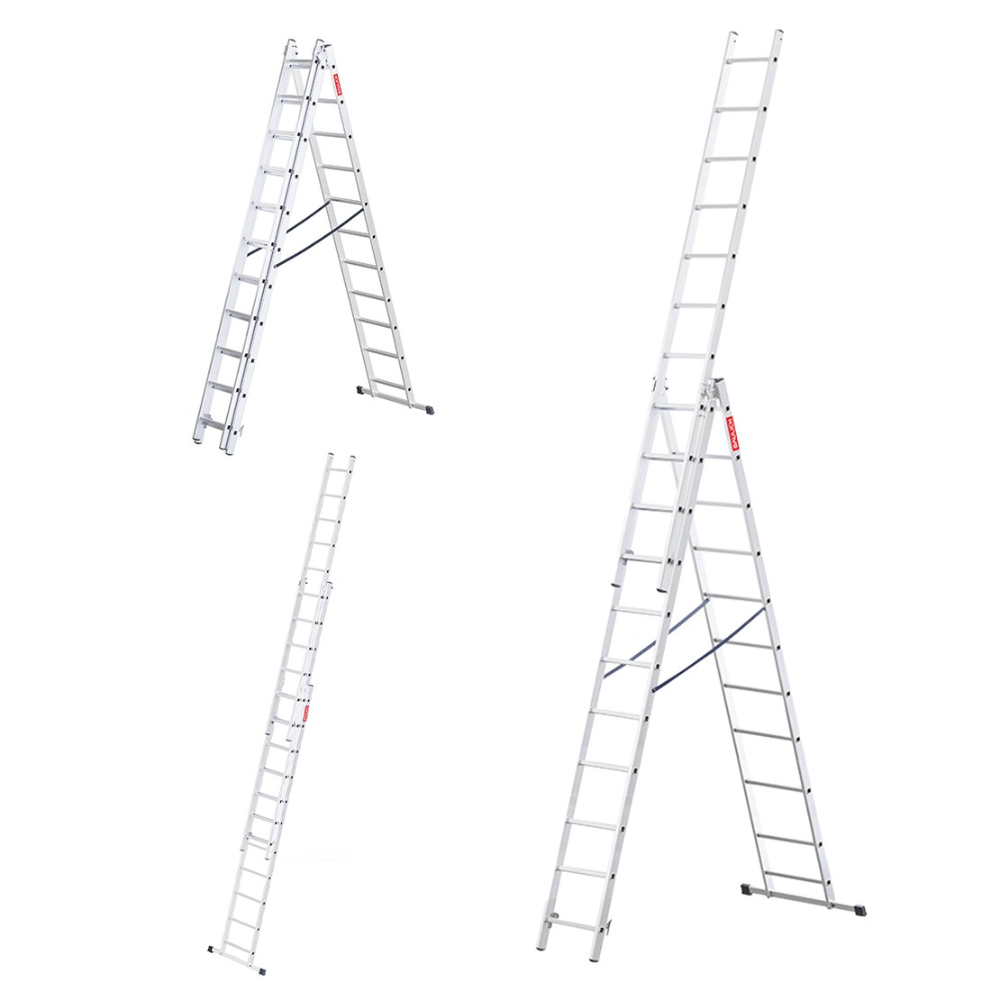 Drei Konfigurationen der Aluminium-Mehrzweckleiter Baulich 3x11