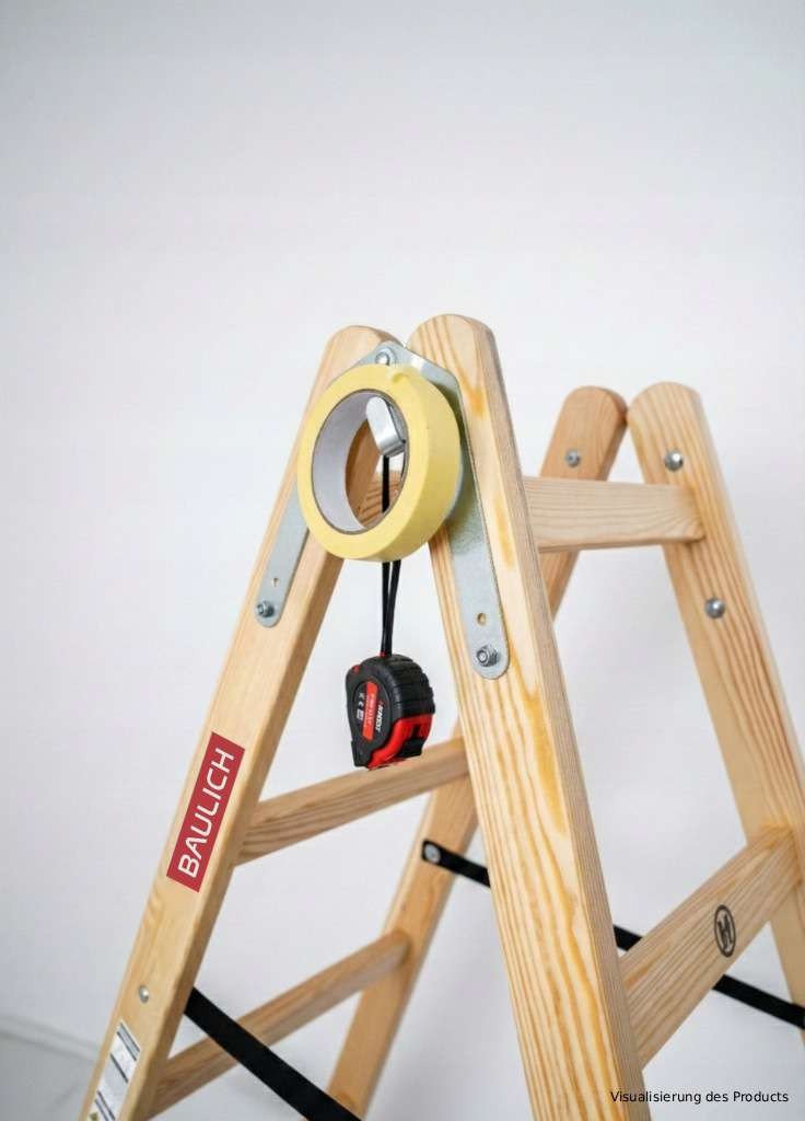 Holzleiter 2x4 Sprossen mit Zubehör und Haken