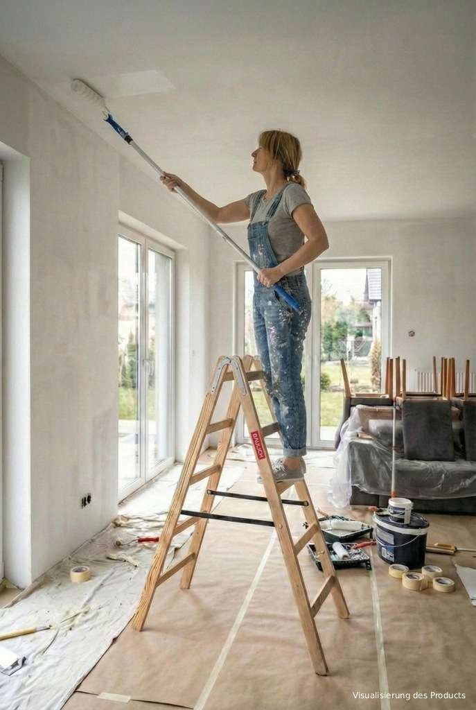 Holzleiter 2x5 Sprossen im praktischen Einsatz im Innenbereich