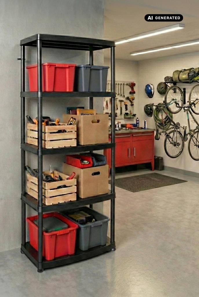 Kunststoffregal mit 5 Böden zur Aufbewahrung in Garage oder Keller