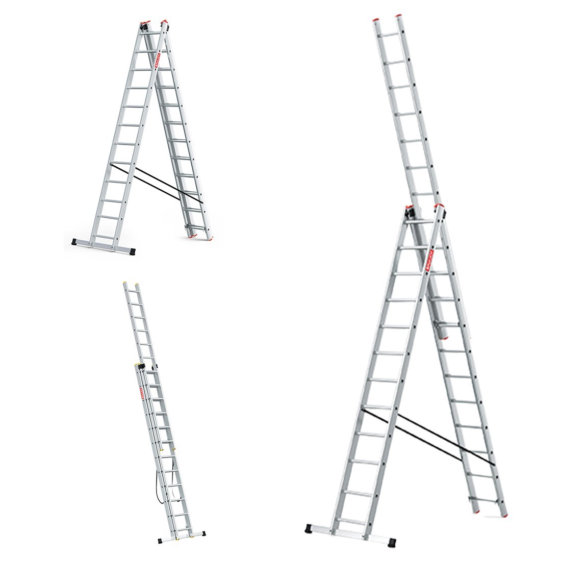 Drei Konfigurationen der Aluminium-Mehrzweckleiter Baulich PRO 3x12