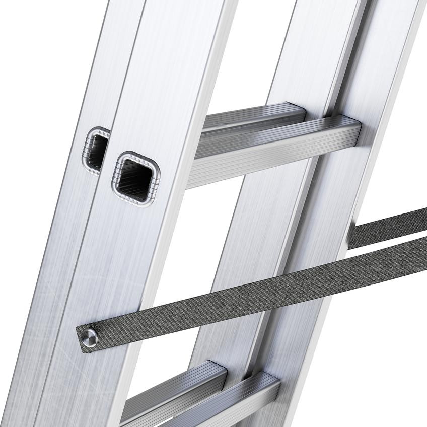 Gurtbänder als Spreizsicherung der Aluminium-Mehrzweckleiter Baulich PRO 3x12