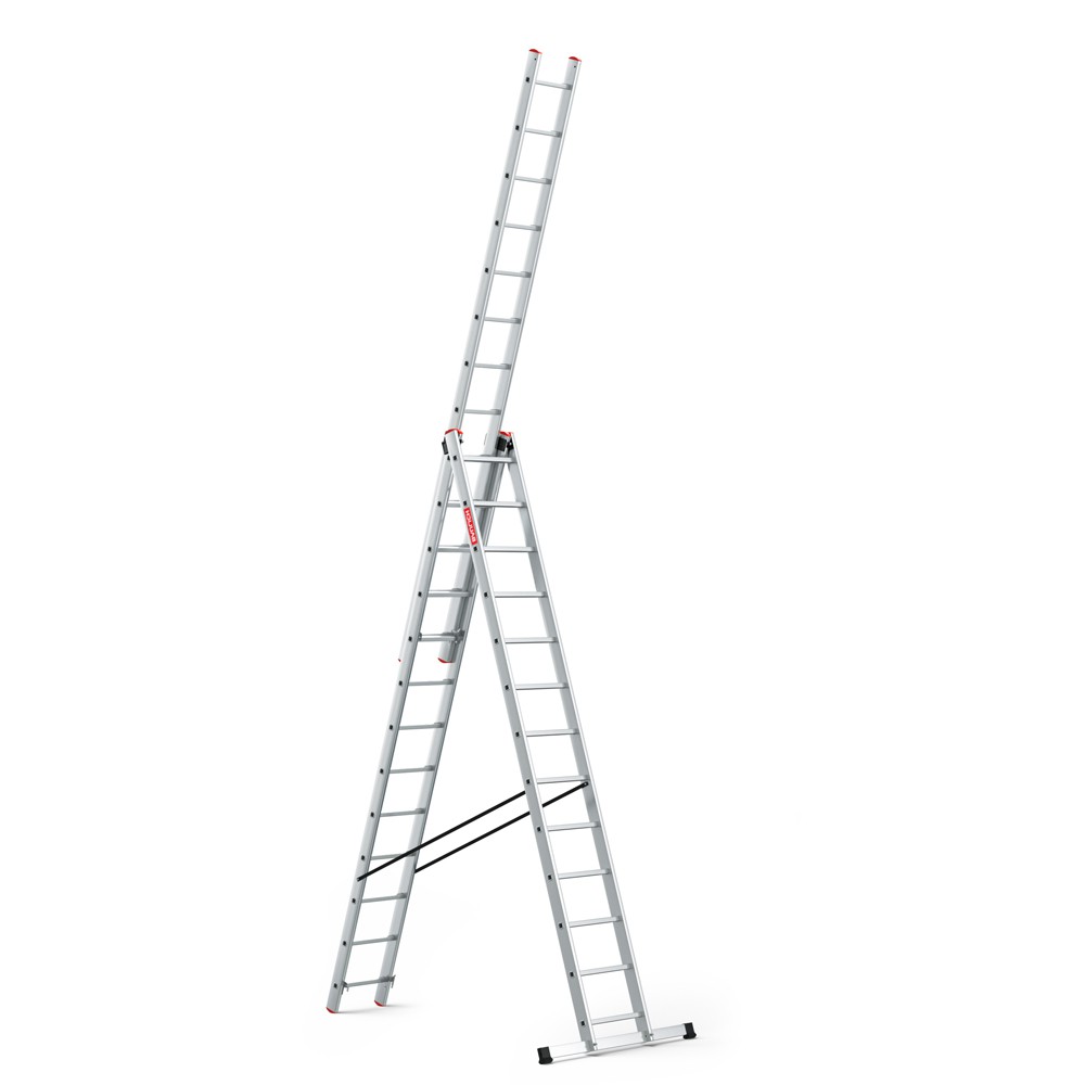 Baulich Mehrzweckleiter 3x13 PRO in A-Stellung mit ausgeschobenem dritten Leitersegment