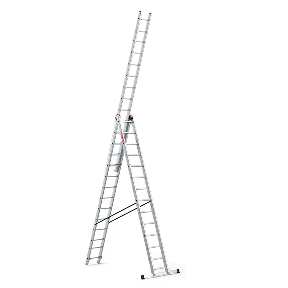 Baulich Mehrzweckleiter 3x14 PRO in A-Stellung mit ausgeschobenem dritten Leitersegment